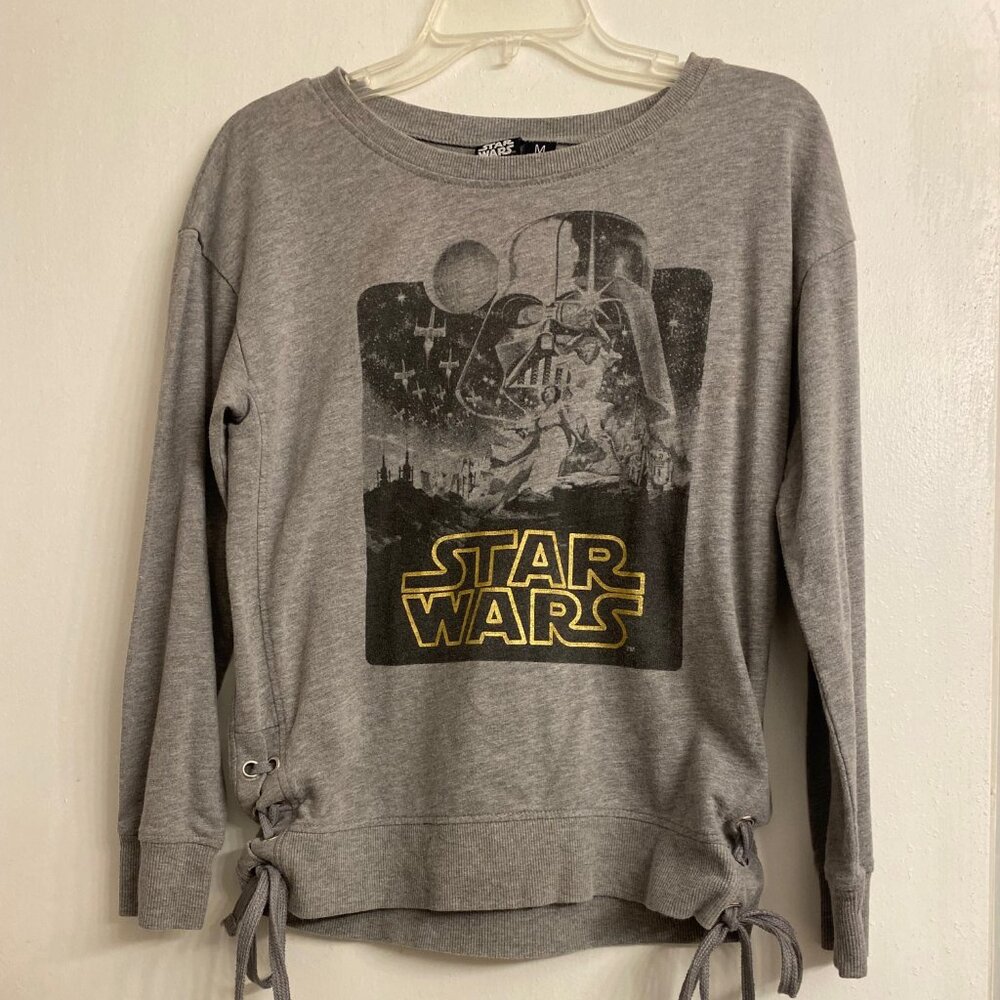 Star Wars Long Sleeve Shirt Gray Blk Gold Womens Size M